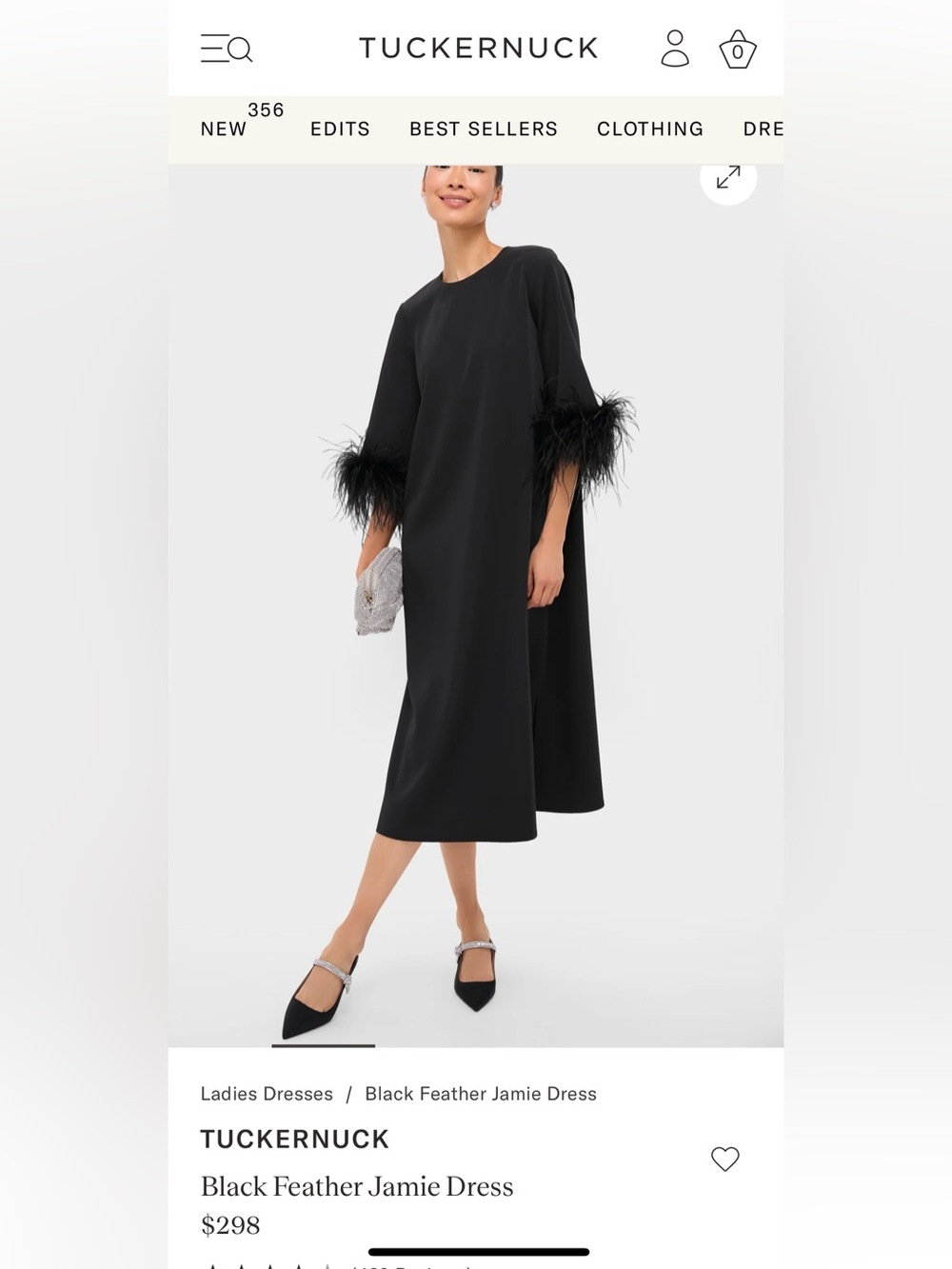 Tuckernuck Black Feather-Trim Midi Dress